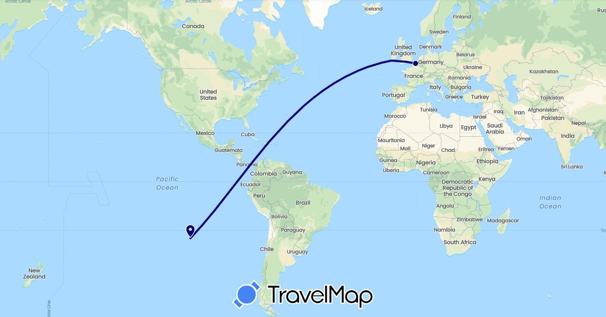 TravelMap itinerary: driving in Chile, France, United Kingdom, Ireland (Europe, South America)